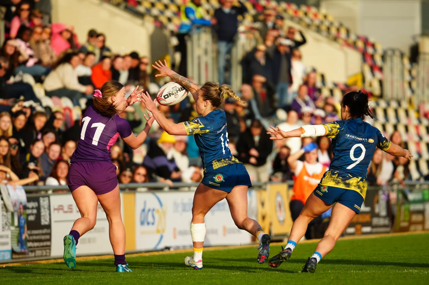 Players compete for the ball in the 2026 Women's BUCS Super Rugby final between Brunel and Loughborough